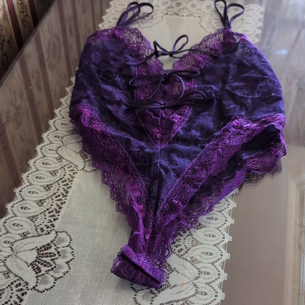 A Beautiful Purple Lace Overlay Teddy From Victoria's Secret.